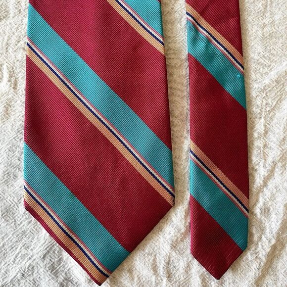 90s Vintage Churchill Collection Silk Tie Pink Teal Stripe Made in USA - Picture 1 of 9